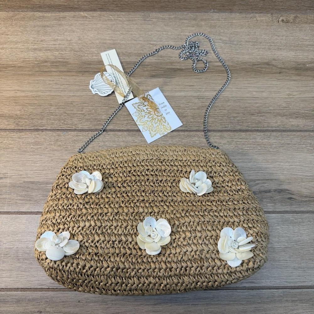 NWT Beaded Rattan Bag Pearl & Seashell Chain Strap Bag India Beach TikTok Viral